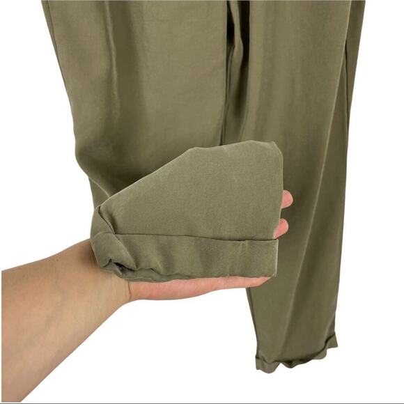 Zara Paperbag Waist Green Viscose High Rise Waisted Trousers Pants Size Medium - Picture 7 of 14